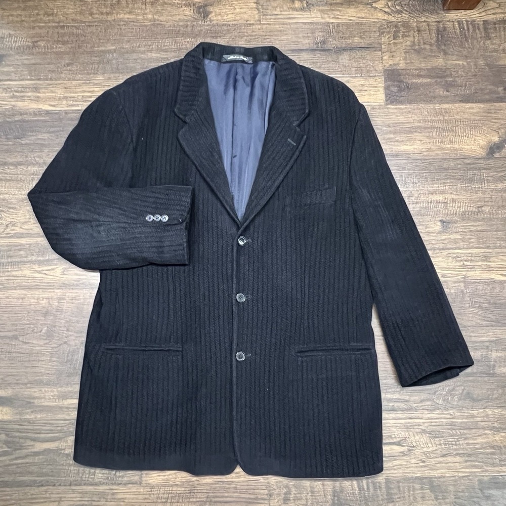 Vintage Jhane Barnes Mens Sweater Textured Sport Coat Blazer Black Jacket 46L - Picture 2 of 12